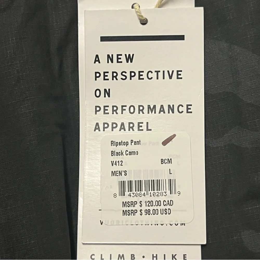 VUORI NWT MEN’S RIPSTOP CLIMBER PANT BLACK CAMO MEDIUM LARGE OUTDOOR HIKING - Picture 7 of 12